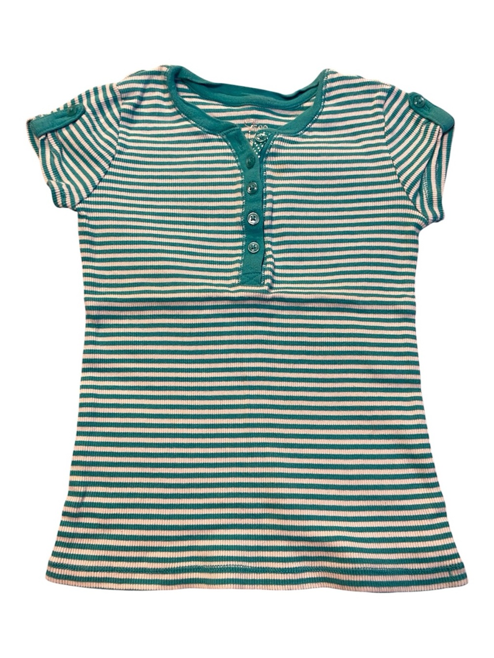 Place Teal & White Striped Ribbed Short Sleeve Henley Tee